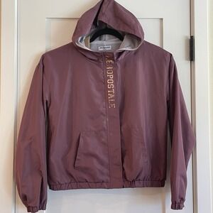 Aeropostale Purple Windbreaker Hooded Rain Jacket Packable Pockets Lightweight M